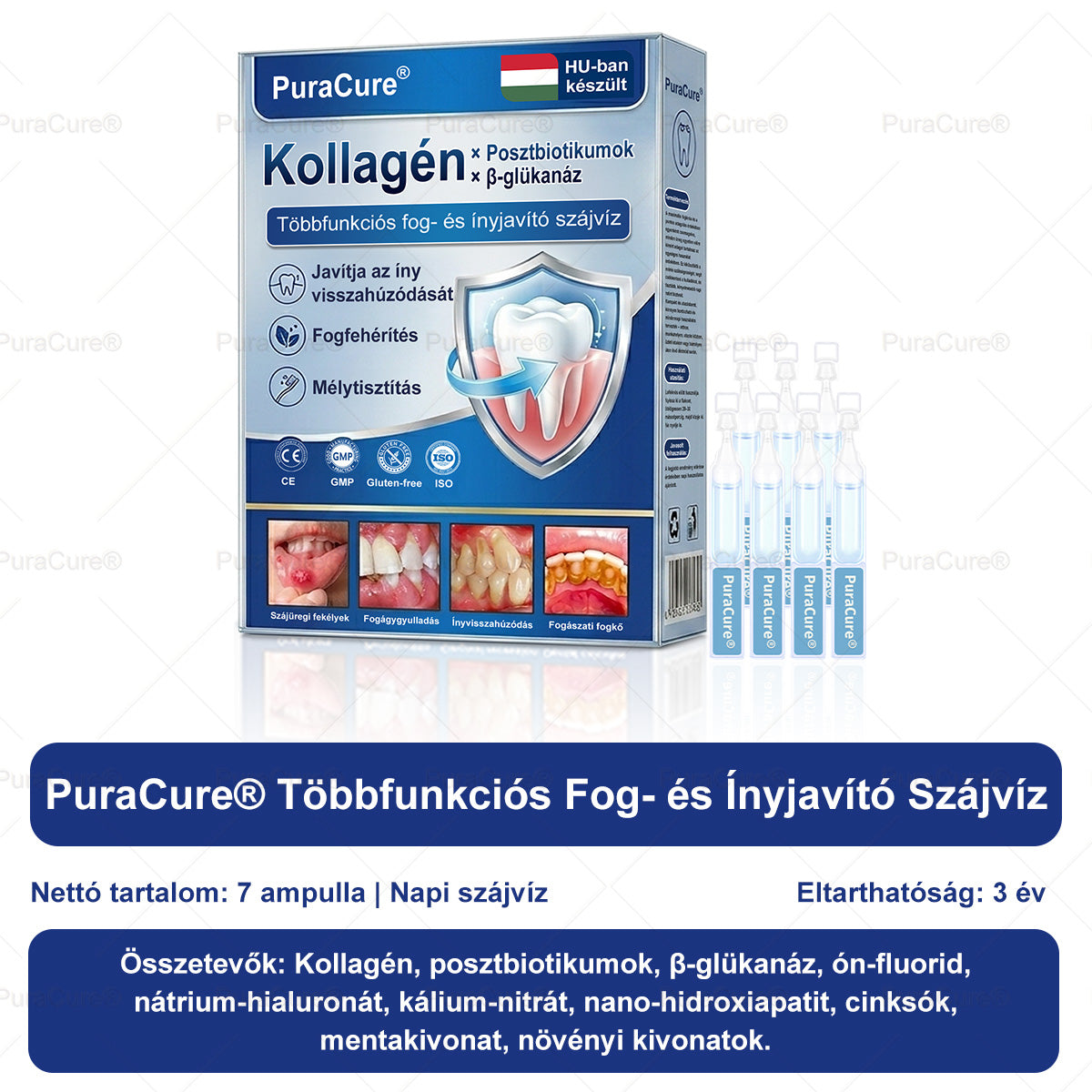 đŠ·PuraCureÂź többhatĂĄsĂș fog- Ă©s ĂnyregenerĂĄlĂł szĂĄjvĂz | KollagĂ©n Ă posztbiotikumok Ă ÎČ-glĂŒkanĂĄz