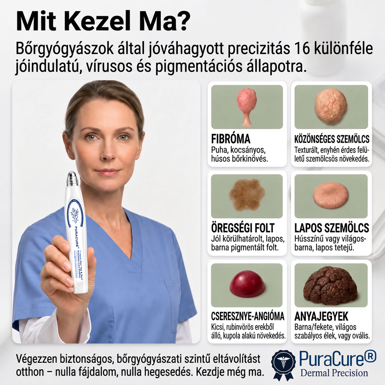 PuraCure® 👩‍⚕️ 7 Napos Bőrkinövés- és Anyajegyápoló Roller – Fájdalommentes, Hegmentes Bőrhibák Ellen