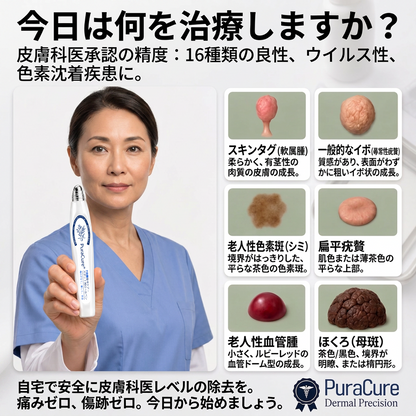 PuraCure®👩‍⚕️ 7日間で実感 イボ・気になる肌悩み用 消すローラーペン｜痛みなし・跡が残りにくい