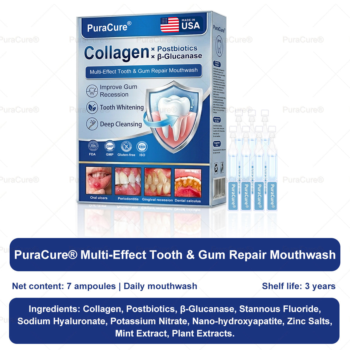 🦷PuraCure® Multi-Action Tooth & Gum Repair Mouthwash  | Collagen × Postbiotics × β-Glucanase