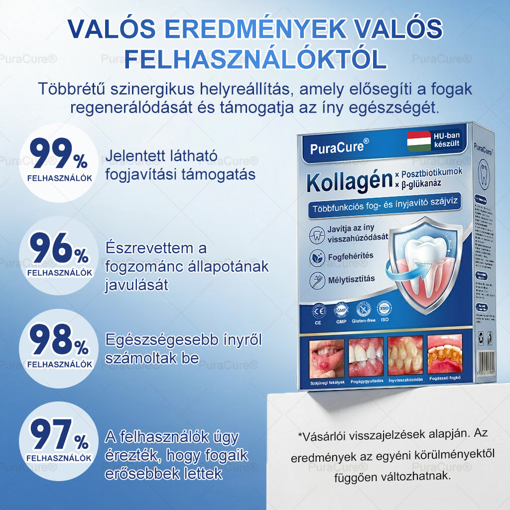🦷PuraCure® többhatású fog- és ínyregeneráló szájvíz | Kollagén × posztbiotikumok × β-glükanáz