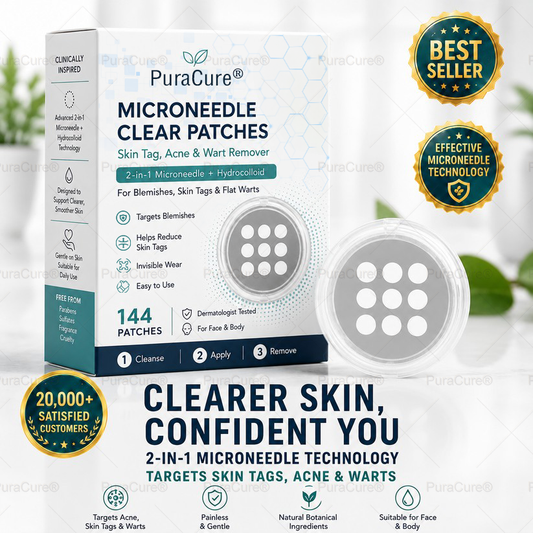 ✨PuraCure® 2-in-1 Microneedle & Hydrocolloid Patch🍀| Removes Raised Moles, Acne, Flat Warts & Skin Tags | Helps Improve Wrinkles, Scars & Blemishes | Invisible Patches for Face & Body