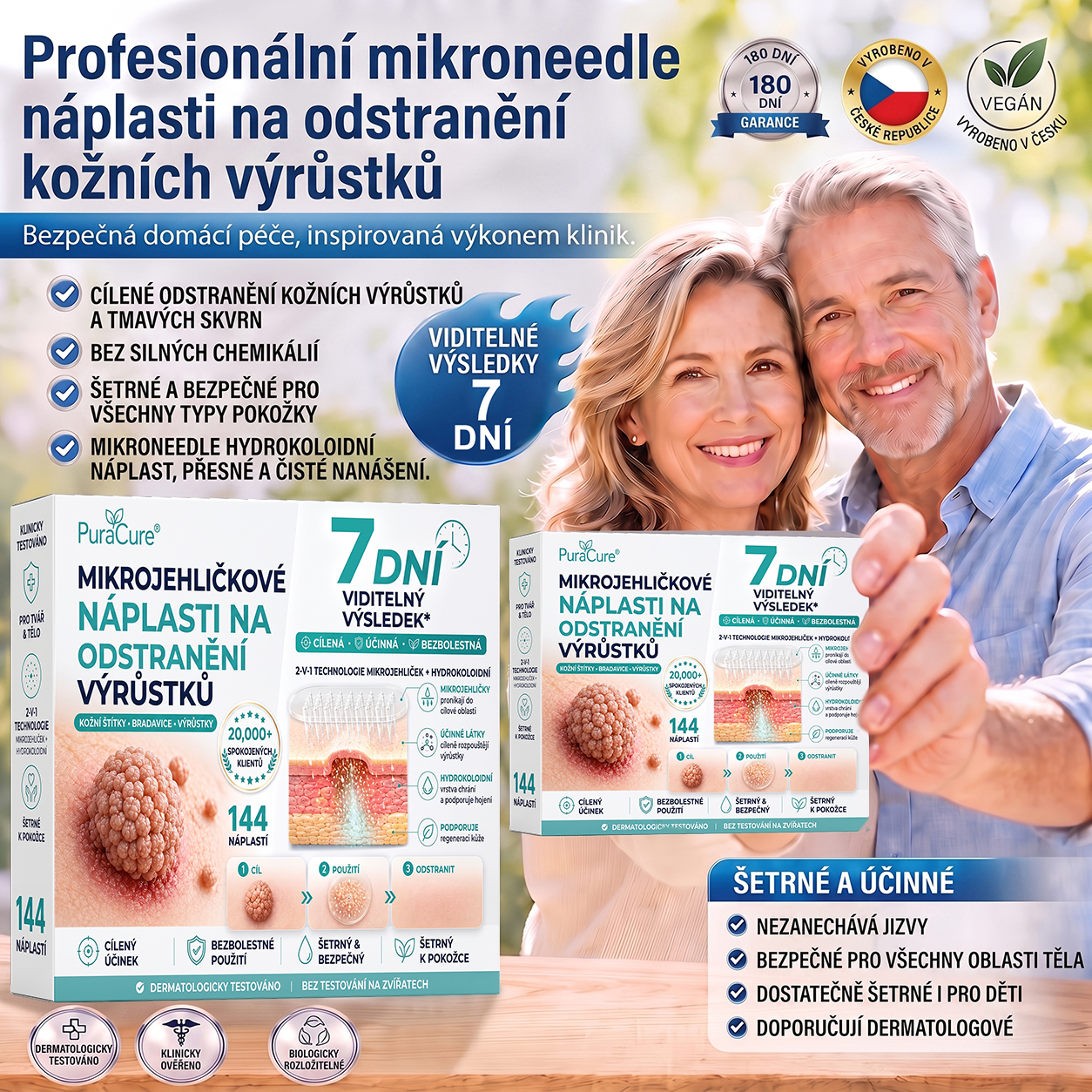 PuraCure® MIKROJEHLIČKOVÉ NÁPLASTI PRO ODSTRANĚNÍ KOŽNÍCH VÝRŮSTKŮ —— 7DENNÍ CÍLENÁ PÉČE PRO KOŽNÍ VÝRŮSTKY, BRADAVICE A VYSTOUPLÉ NEDOKONALOSTI POKOŽKY