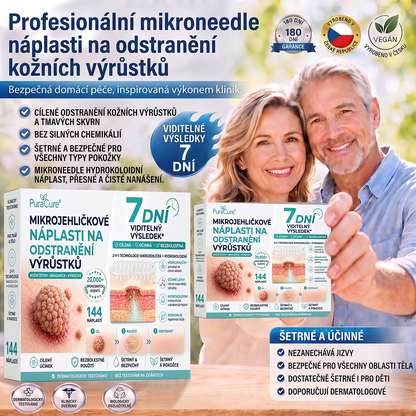 PuraCure® MIKROJEHLIČKOVÉ NÁPLASTI PRO ODSTRANĚNÍ KOŽNÍCH VÝRŮSTKŮ —— 7DENNÍ CÍLENÁ PÉČE PRO KOŽNÍ VÝRŮSTKY, BRADAVICE A VYSTOUPLÉ NEDOKONALOSTI POKOŽKY