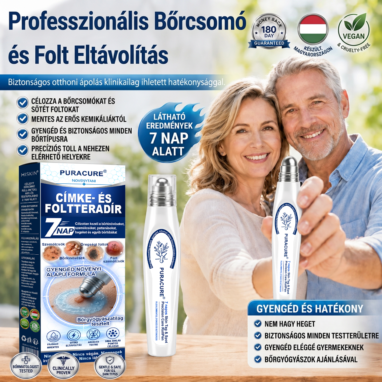 PuraCure® 👩‍⚕️ 7 Napos Bőrkinövés- és Anyajegyápoló Roller – Fájdalommentes, Hegmentes Bőrhibák Ellen