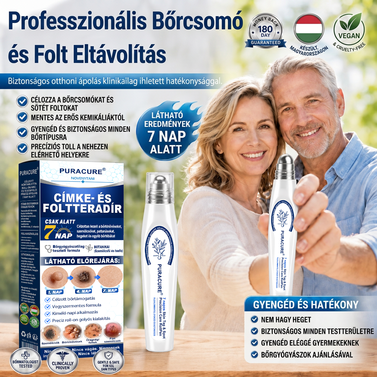 PuraCure® 👩‍⚕️ 𝟕 𝐍𝐚𝐩𝐨𝐬 Bőrkinövés- és Folteltávolító Toll Fájdalommentes és Hegmentes Professzionális Rollerball