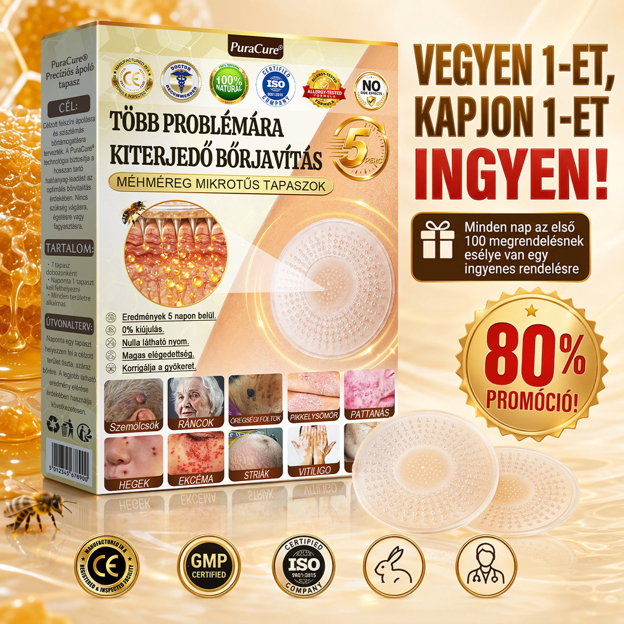 ✨PuraCure® TÖBBFÉLE BŐRPROBLÉMÁRA HATÓ MÉHMÉREG MIKROTŰS BŐRREGENERÁLÓ TAPASZOK