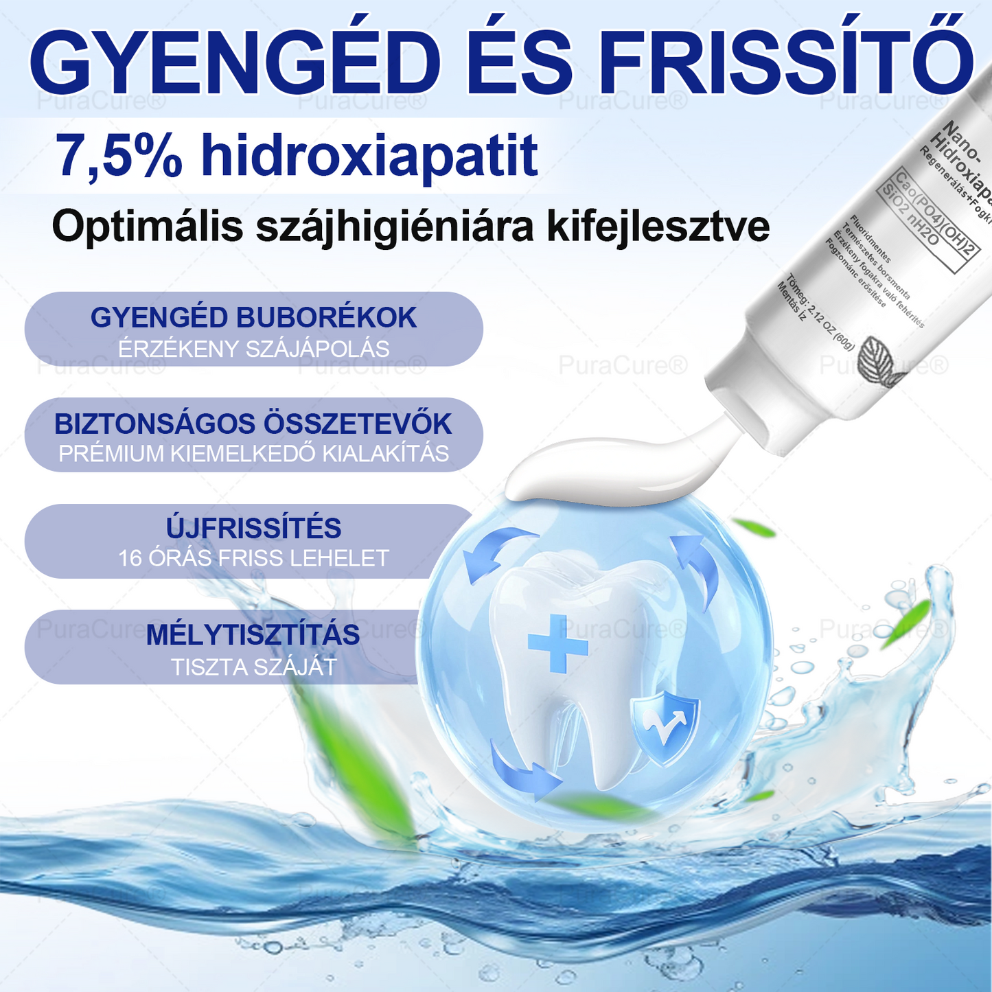 7,5% Nano-Hidroxiapatit Zománcjavító Fogkrém – Fluoridmentes Remineralizáló Formula, Csökkenti a Fogérzékenységet, Segít Megelőzni a Fogszuvasodást, 16 Órás Friss Lehelet – Minden Korosztály Számára